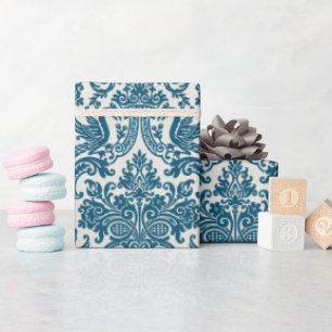 Watercolor Blue & White Floral Vintage Pattern Wrapping Paper