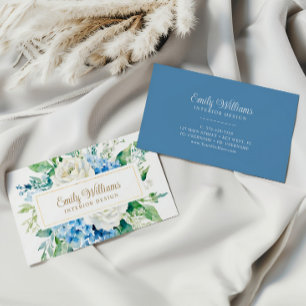 Watercolor Blue & White Flowers Business Card