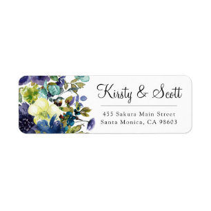 Watercolor Blue & White Flowers Wedding Address