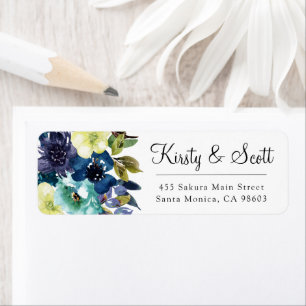 Watercolor Blue & White Flowers Wedding Address La