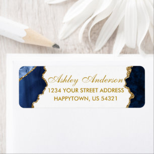 Watercolor Blue White Gold Marble Return Address