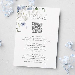 Watercolor Blue White Green Floral Wedding Details Enclosure Card