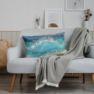 Watercolor Blue White Ocean Wave Custom Photo Name Pillowcase