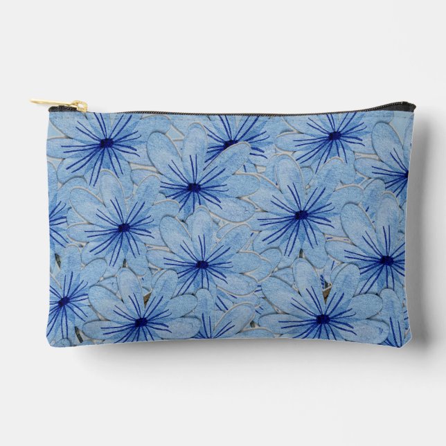 Watercolor Blue Wild Flowers Bouquet Accessory Pouch (Front)