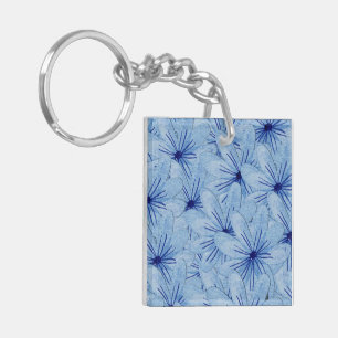 Watercolor Blue Wild Flowers Bouquet Key Ring