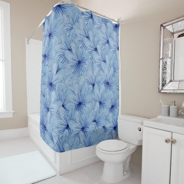 Watercolor Blue Wild Flowers Bouquet Shower Curtain (In Situ)