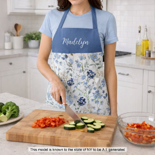 Watercolor Blue Wildflower Custom Name Apron