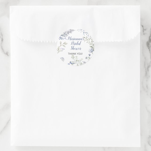 Watercolor Blue Wildflower Frame Bridal Shower Classic Round Sticker (Bag)