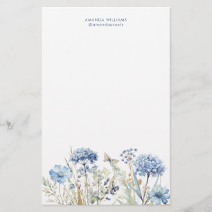 Watercolor Blue Wildflowers Stationery Paper