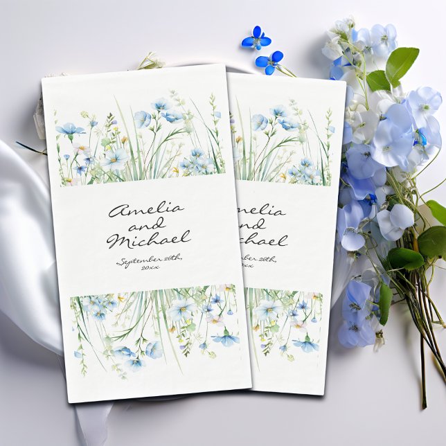 Watercolor Blue Wildflowers Wedding Napkin (Creator Uploaded)