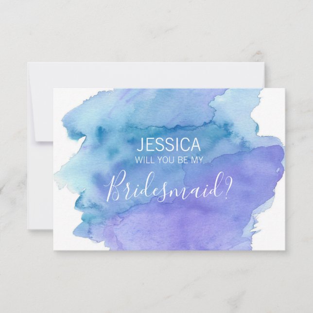 Watercolor Blue Will You Be my Bridesmaid? Invitation (Front)