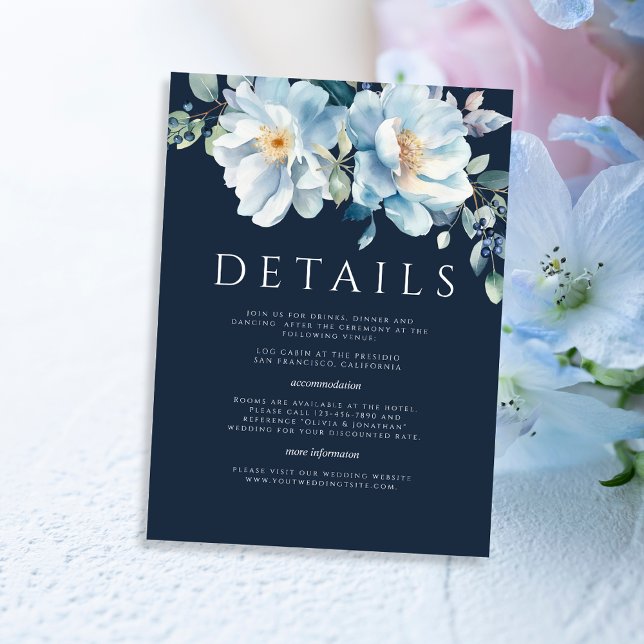 Watercolor Blue Winter Floral Wedding Enclosure Card (Creator Uploaded)
