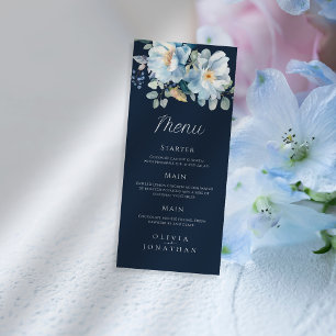 Watercolor Blue Winter Floral Wedding Menu