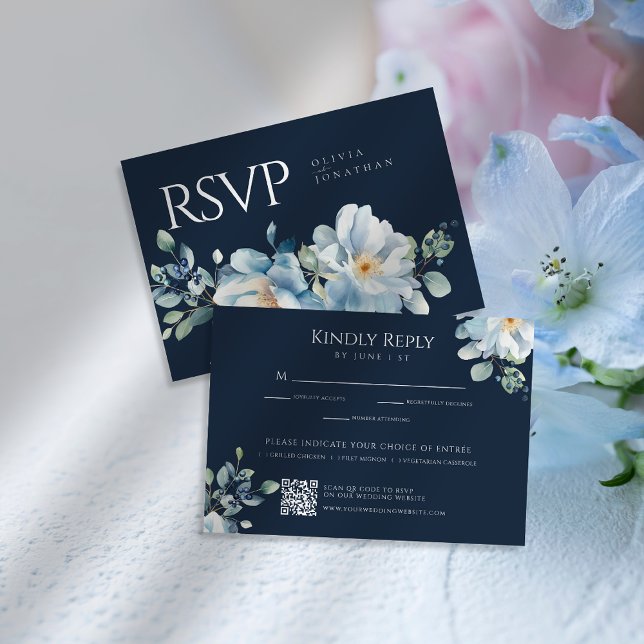 Watercolor Blue Winter Floral Wedding RSVP Card (Creator Uploaded)