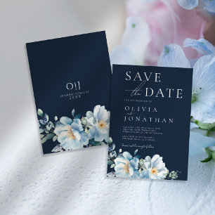 Watercolor Blue Winter Floral Wedding Save The Date