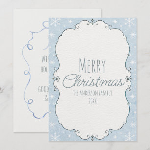 Watercolor Blue Winter Snowflakes Frame Christmas Holiday Card