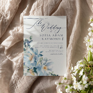 Watercolor Blue WInter Wedding Invitation