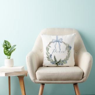 Watercolor Blue Winterberry Wreath Cushion