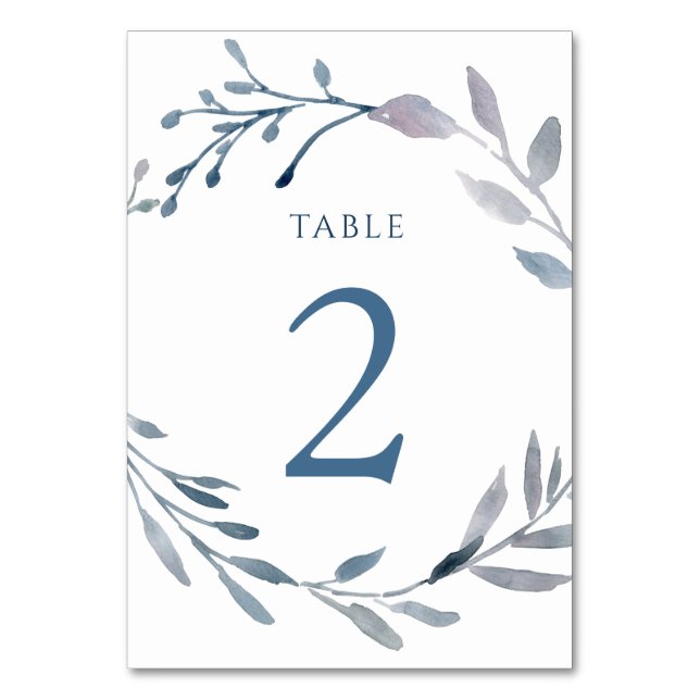 watercolor blue wreath Table Number 2 (Front)