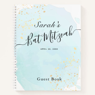 Watercolor Blue x Gold Bat Mitzvah Guest Book