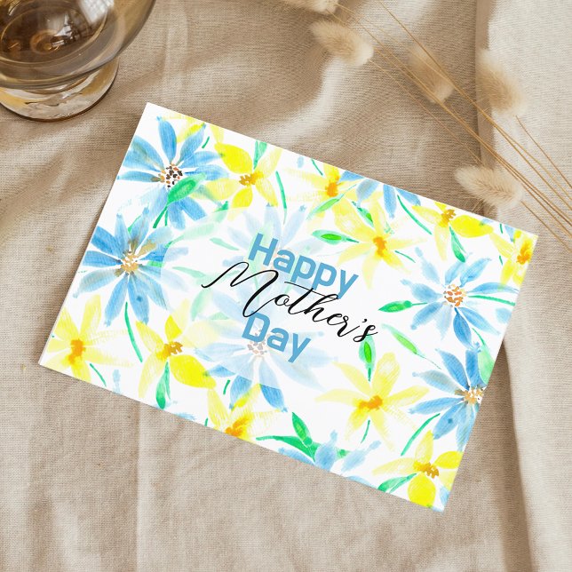 Watercolor Blue Yellow Flowers Mother's Day Postcard (Creator Uploaded)