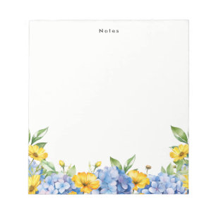 Watercolor Blue Yellow Hydrangeas Personalised Notepad