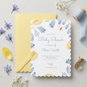 Watercolor Bluebell and Bee Spring Baby Shower  Invitation