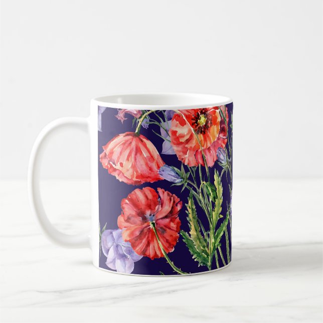 Watercolor Bluebell Poppy Array Coffee Mug (Left)