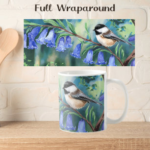 Watercolor Bluebells and Chickadee Coffee Mug