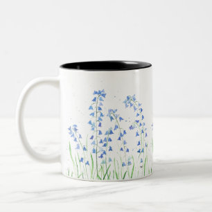 Watercolor bluebells Blue floral Nature wood Two-Tone Coffee Mug