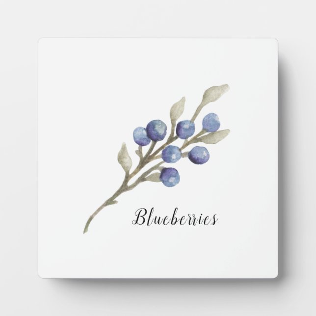 Watercolor Blueberries Botanical Plaque (Front)