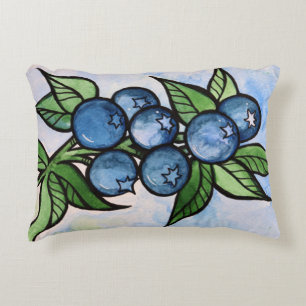 Watercolor Blueberries Decorative Cushion