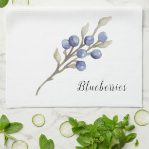 Watercolor Blueberries on Branch Tea Towel