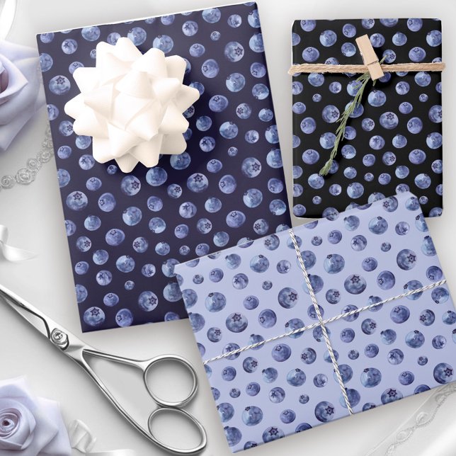 Watercolor Blueberries Pattern Blue Wrapping Paper Sheet (Watercolor Blueberries Pattern Blue Wrapping Paper Sheets)
