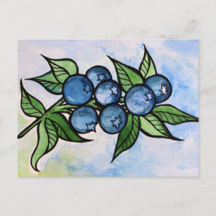 Watercolor Blueberries Postcard