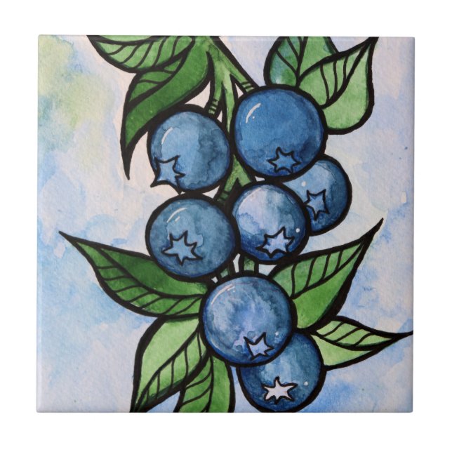 Watercolor Blueberries Tile (Front)