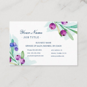 Watercolor Blueberries Wellness Coach Business Card