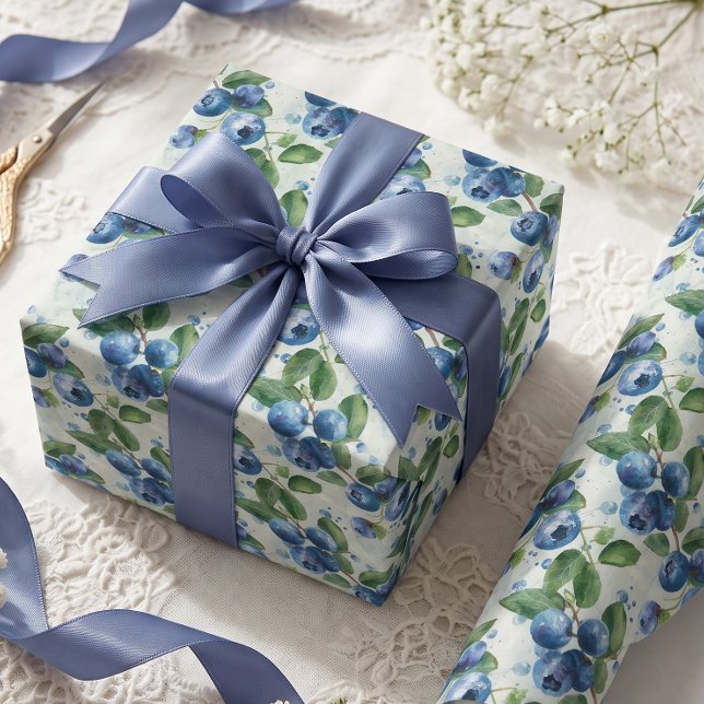 Watercolor Blueberries Wrapping Paper (elegant blueberry vintage gift wrapping paper )