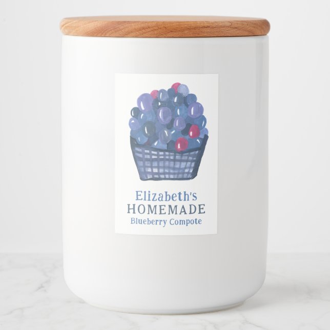 Watercolor Blueberry Basket Custom Homemade Jam Food Label (Front)