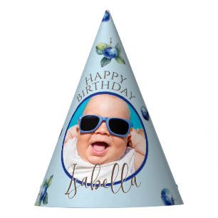 Watercolor Blueberry Berry Sweet Birthday Photo Party Hat