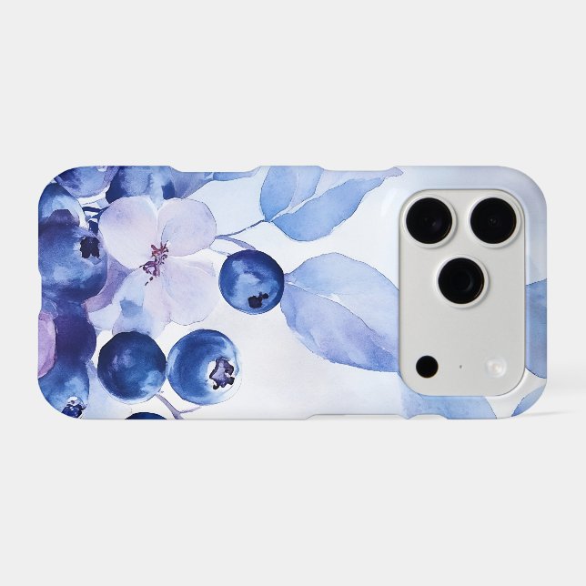 Watercolor Blueberry Botanical Pattern iPhone Case (Back Horizontal)
