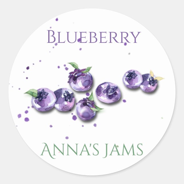 Watercolor Blueberry Classic Round Sticker (Front)