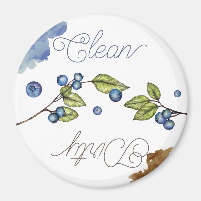 Watercolor Blueberry Clean Dirty Magnet (Front)