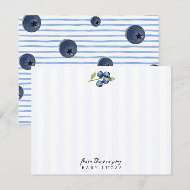 watercolor blueberry Cute Nursery Note Card (Front/Back)