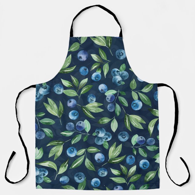 Watercolor Blueberry Dark Background Pattern Apron (Front)