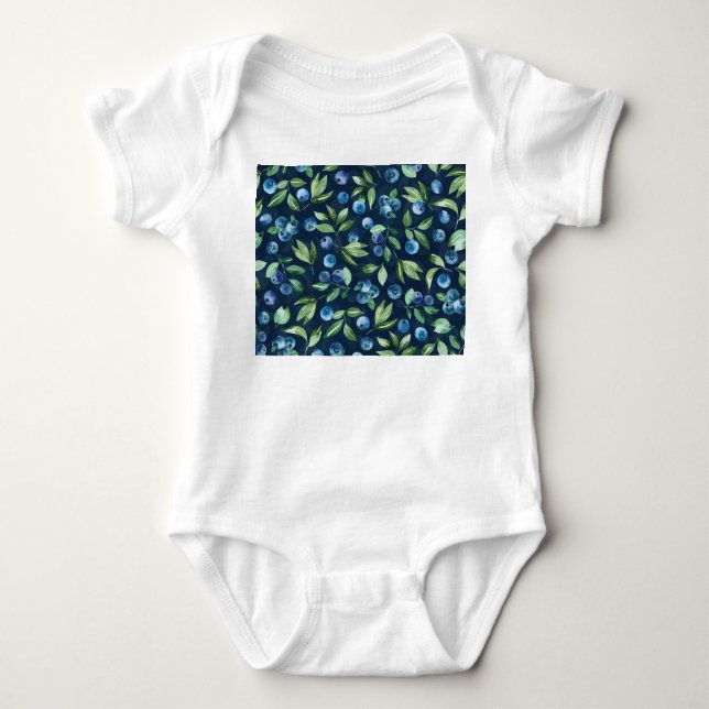 Watercolor Blueberry Dark Background Pattern Baby Bodysuit (Front)