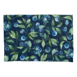 Watercolor Blueberry Dark Background Pattern Pillowcase