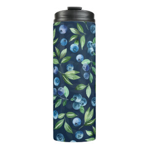 Watercolor Blueberry Dark Background Pattern Thermal Tumbler