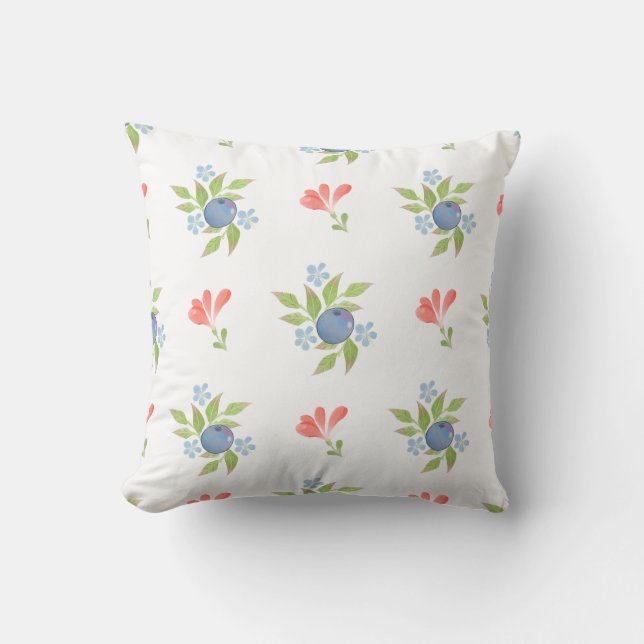 Watercolor Blueberry Floral Pattern Cushion (Front)