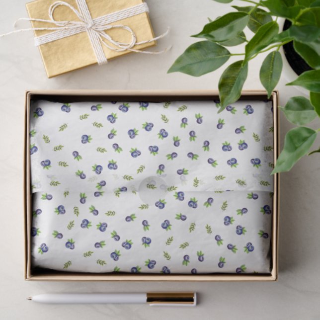 Watercolor Blueberry Floral Pattern Tissue Paper (Gift)